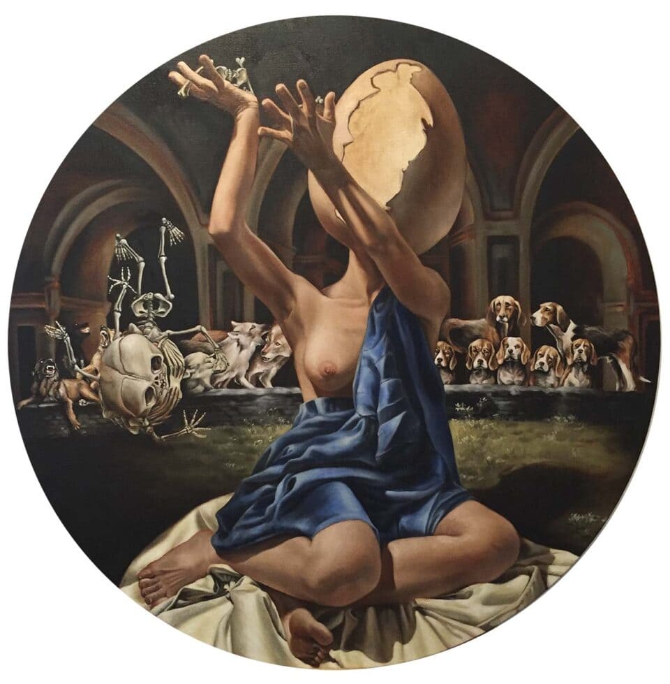 La chute de l’art contemporain, huile sur toile, 100 cm, 2019