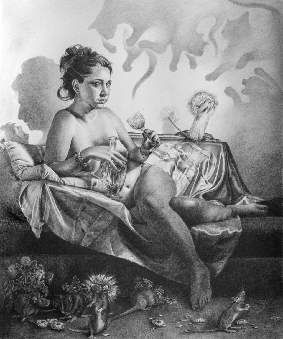 Vin de messe, graphite sur papier, 60 x 50 cm, 2023