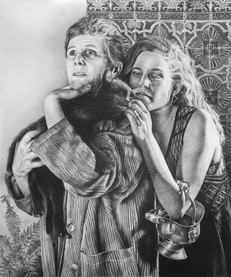 Chat noir, graphite sur papier, 60 x 50 cm, 2024