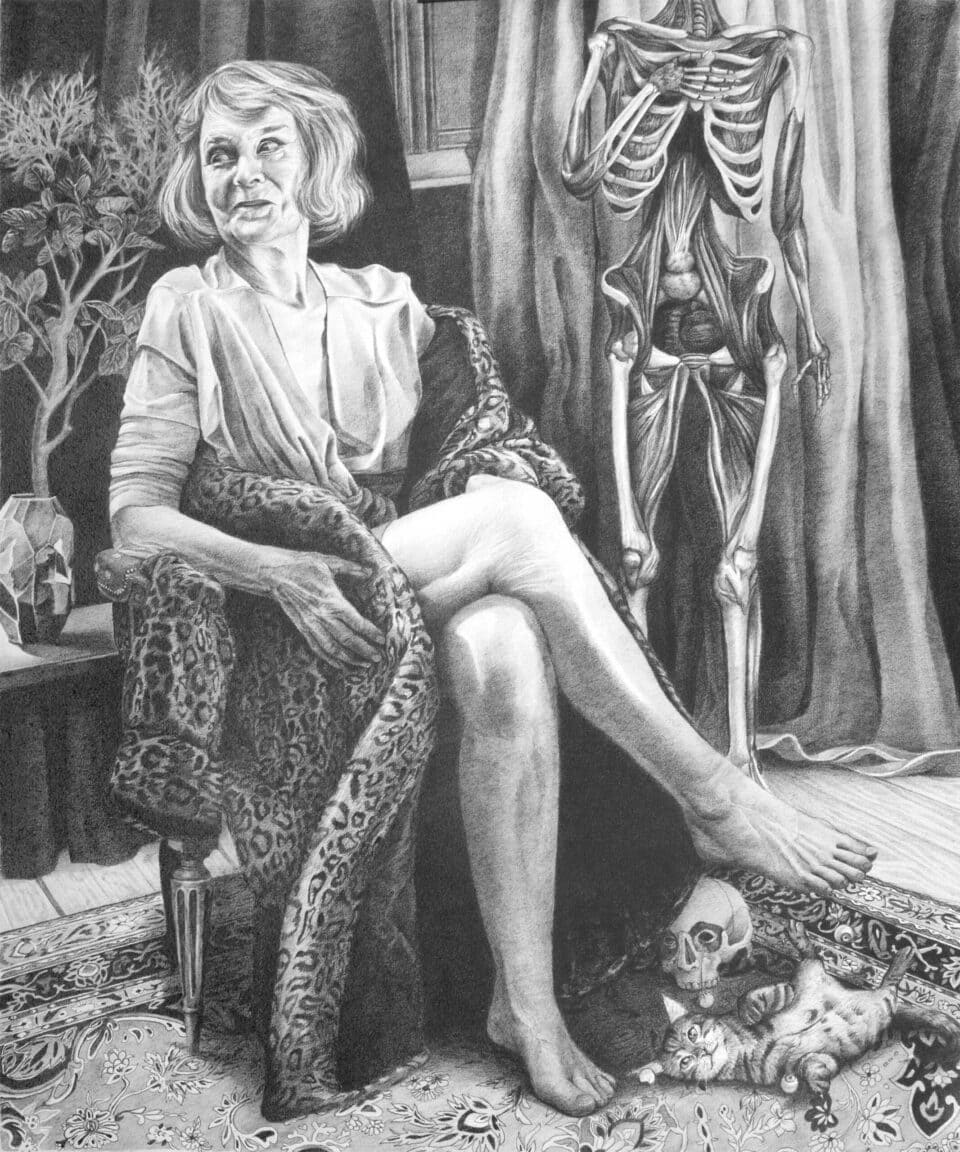 Rencontre à Bologne, graphite sur papier, 60 x 50 cm, 2024