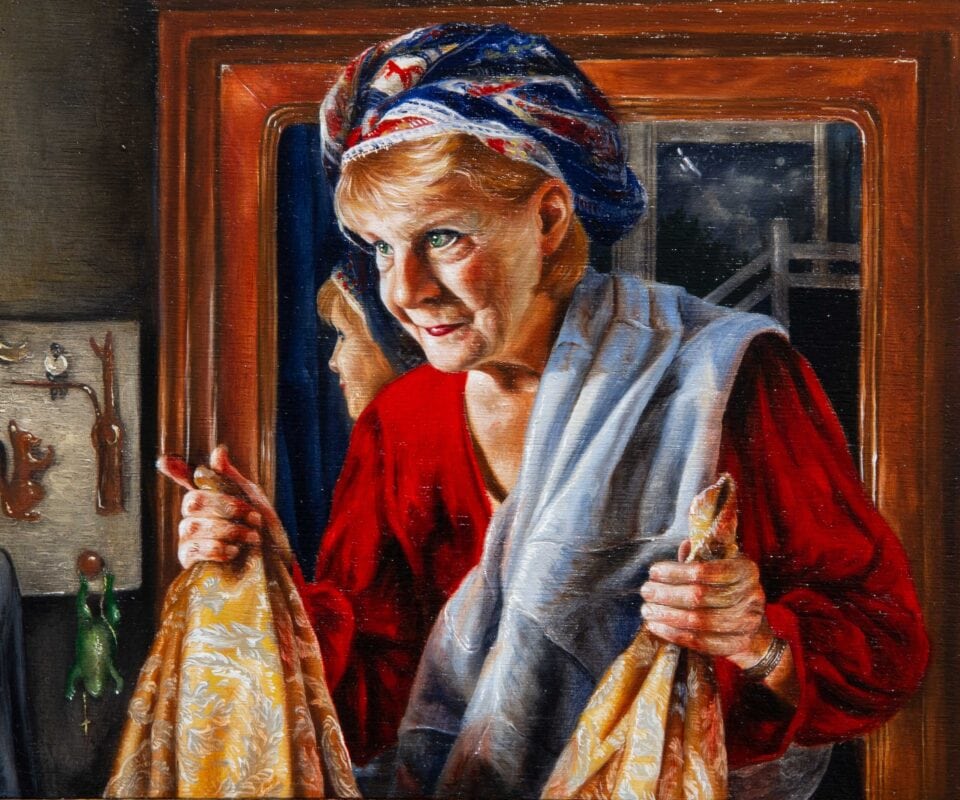 La sorcière et le corbeau, huile sur bois, 25 x 30 cm, 2023