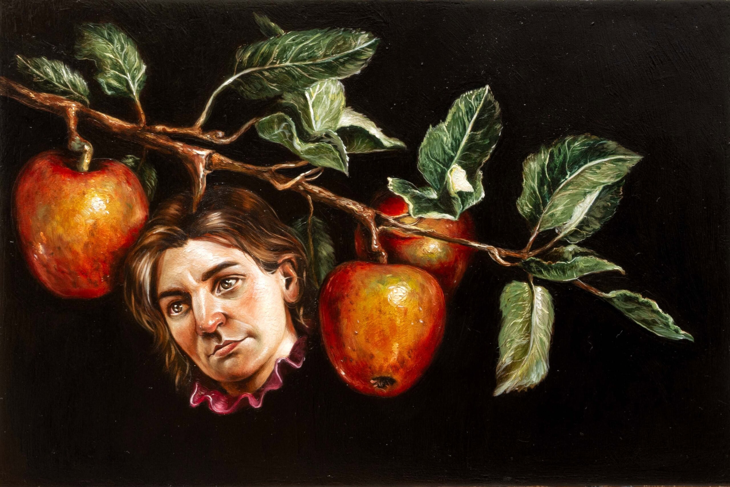 Etude pour une branche de pommier - huile sur bois, 20 x 25 cm, 2025