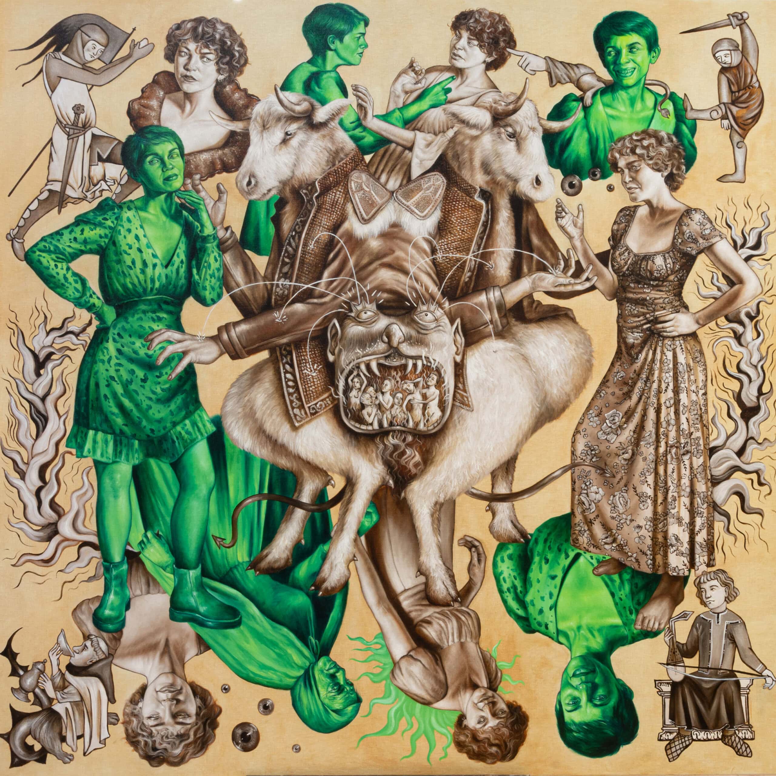 Étrange mariage à Duesme - tempera grassa sur toile, 170 x 170 cm 2025