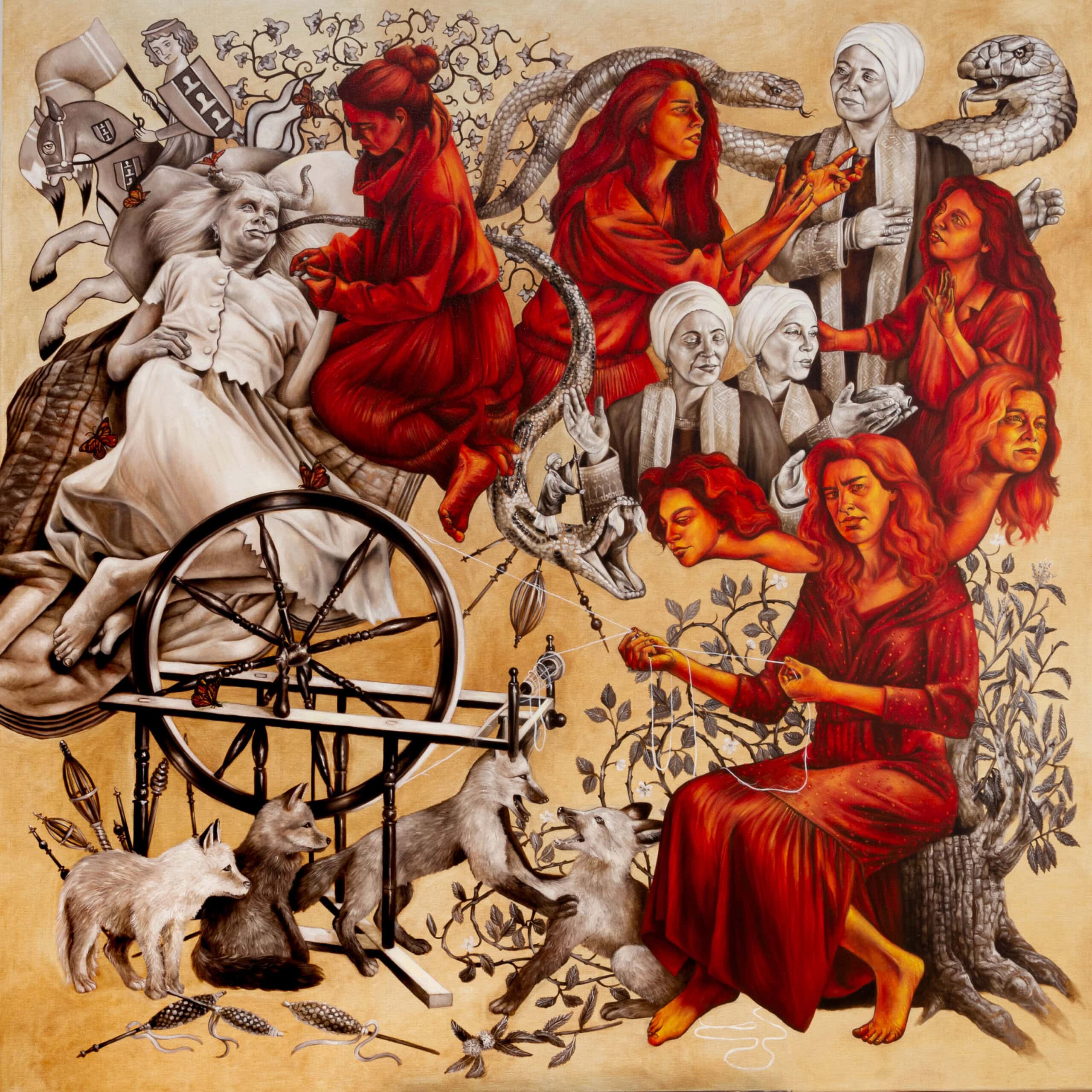 La fée qui file - tempera grassa sur toile, 170 x 170 cm 2025