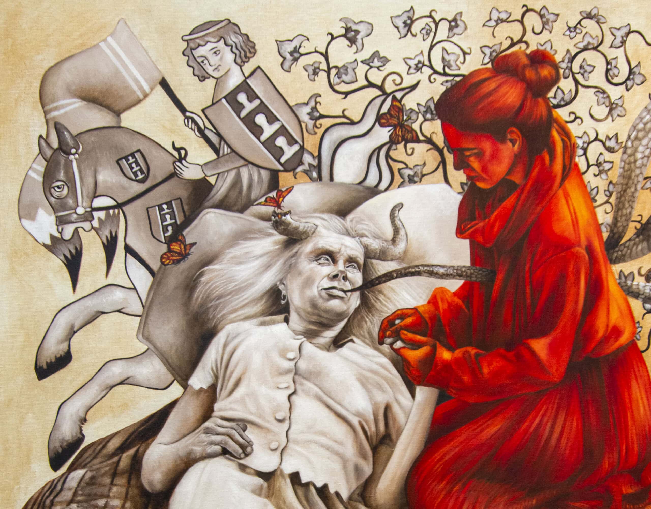 La fée qui file - tempera grassa sur toile, 170 x 170 cm 2025 (détail)