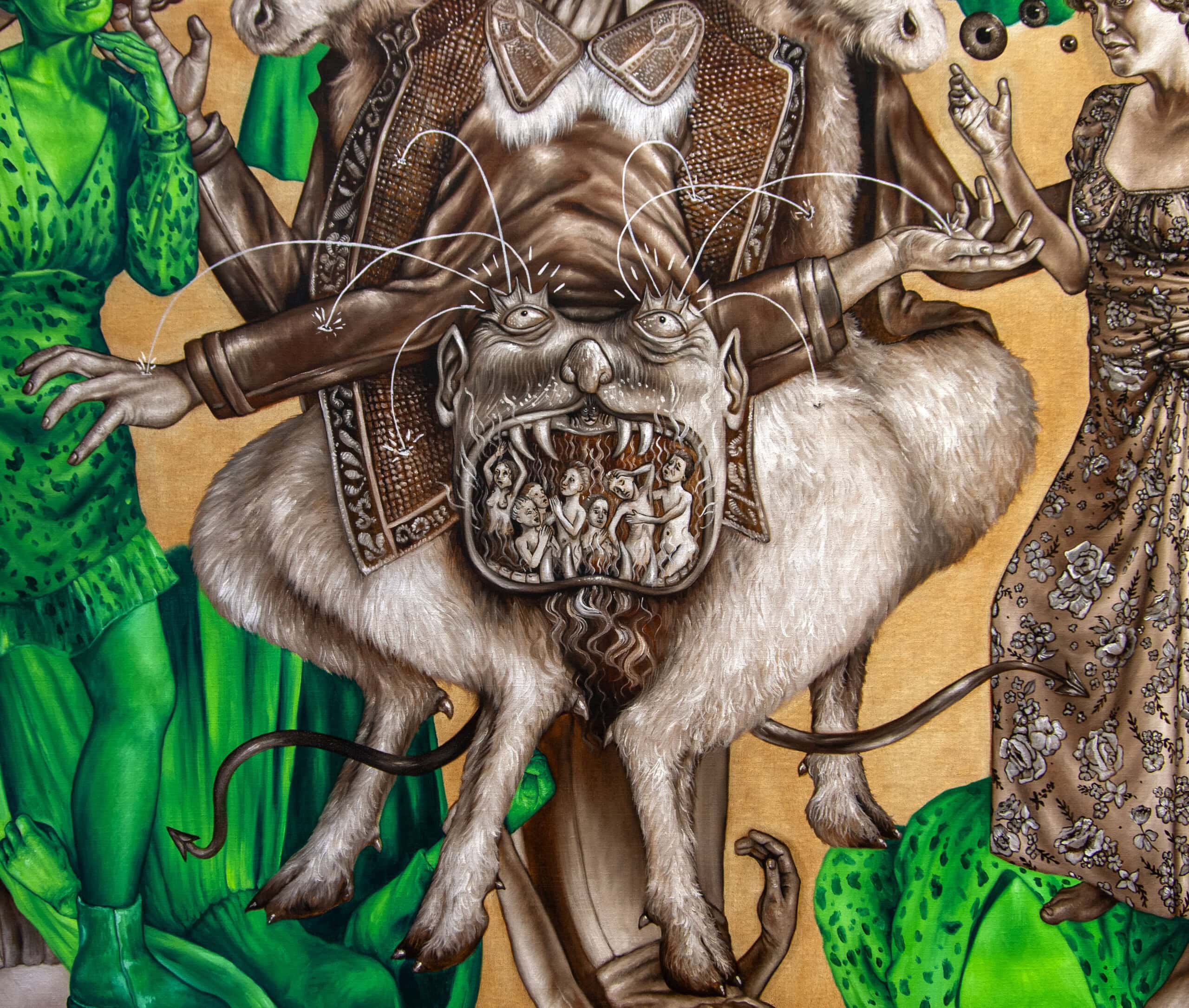 Étrange mariage à Duesme - tempera grassa sur toile, 170 x 170 cm 2025 (détail)